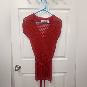 DKNY Red Knit Top with Ring Detail